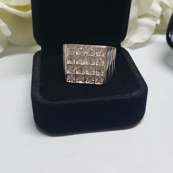 935 Silver Men Vintage Jewelry Wedding Ring Round Cubic Zircon - Picture 2 of 9